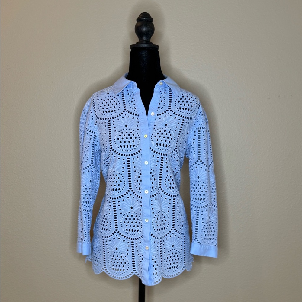 Women's Light Blue Eyelet Button-Up Shirt